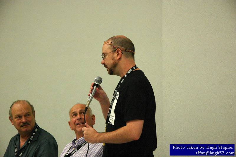 Panel "Might Makes Right" panelists Joe Haldeman, John Scalzi, J.G. Hertzler, Hank Reinhardt and Stephen Lopata