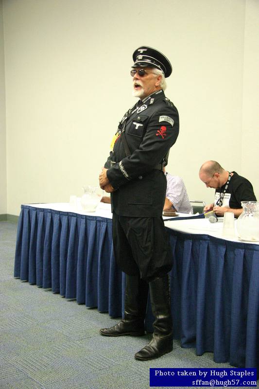 Panel "Might Makes Right" panelists Joe Haldeman, John Scalzi, J.G. Hertzler, Hank Reinhardt and Stephen Lopata