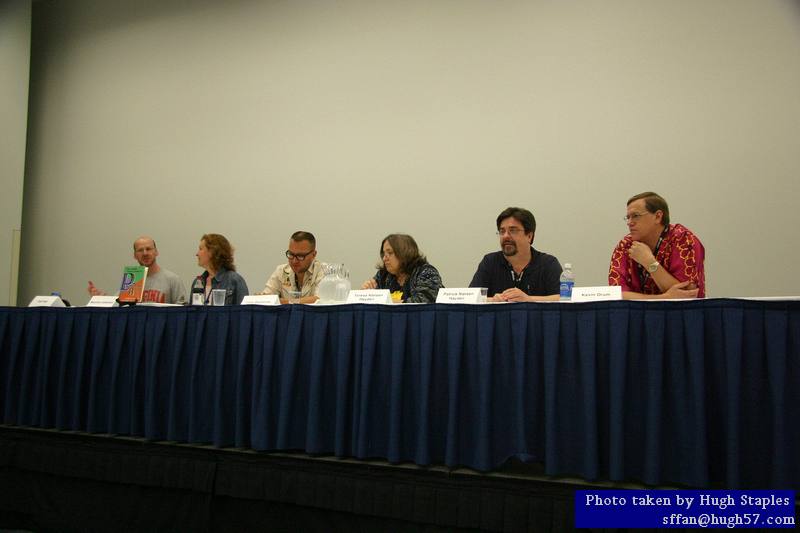 Cory Doctorow, Patrick and Teresa Nielsen Hayden, Kevin Drum, Mary Johansen and Phil Plait<br />at Panel "Bloggers As Public Intellectuals"