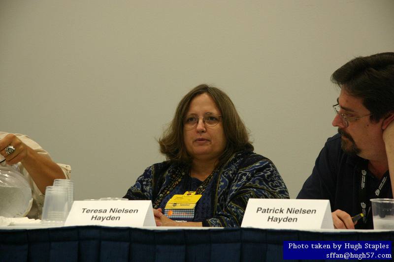 Cory Doctorow, Patrick and Teresa Nielsen Hayden, Kevin Drum, Mary Johansen and Phil Plait<br />at Panel "Bloggers As Public Intellectuals"