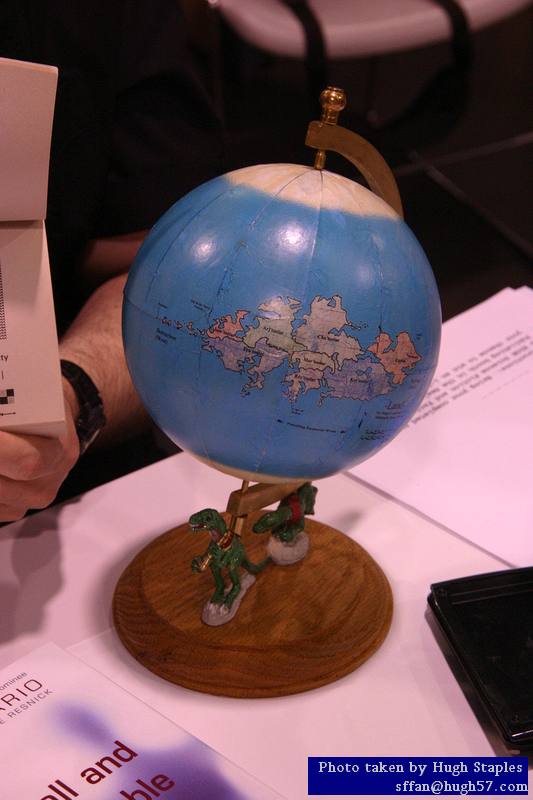 Globe of Robert J. Sawyer's Quintaglio world presented to Sawyer by a fan.
