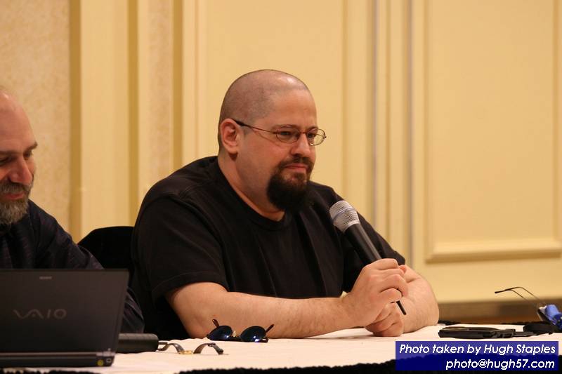 Author GOH Charles Stross and Tech GOH Bruce Schneier<br />give panel on "The Future of Spyware"