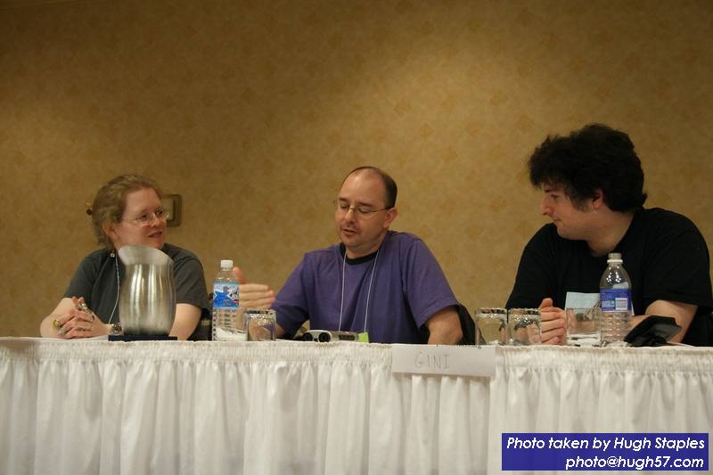 Sarah Monette, John Scalzi and Nick Sagan panel<br />"Works and Influence of SF Grandmaster Godfrey L. Winton"