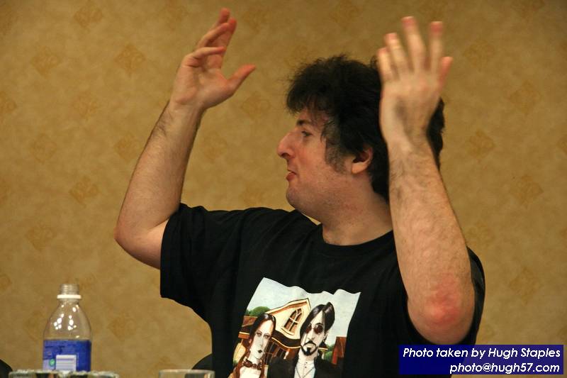 Sarah Monette, John Scalzi and Nick Sagan panel<br />"Works and Influence of SF Grandmaster Godfrey L. Winton"