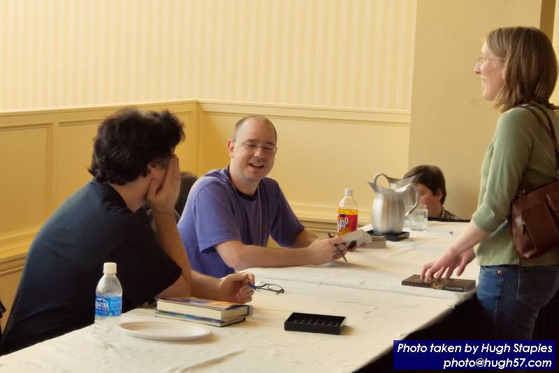 John Scalzi and Nick Sagan sign their books