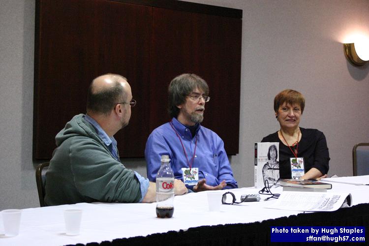 Late Night with Rob Sawyer  interviews Guests of Honor Spider and Jeanne Robinson<br />Nick DiChario during interview with author Nancy Kress