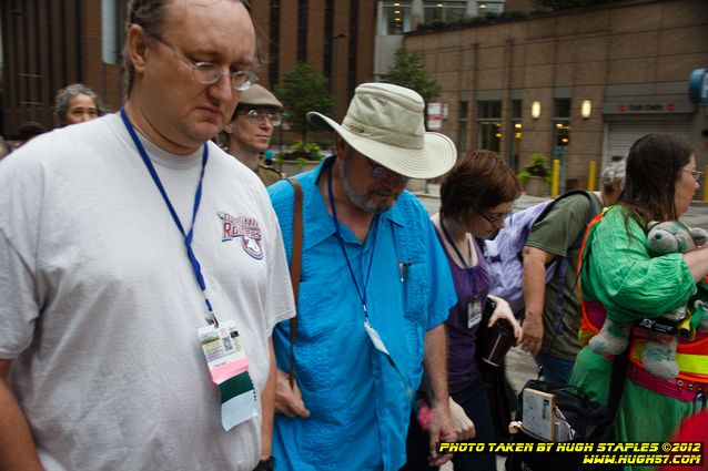 Strolling with the Stars, including Joe and Gay Haldeman, Story Musgrave, and John Scalzi. Here, Joe Haldeman (in blue shirt).