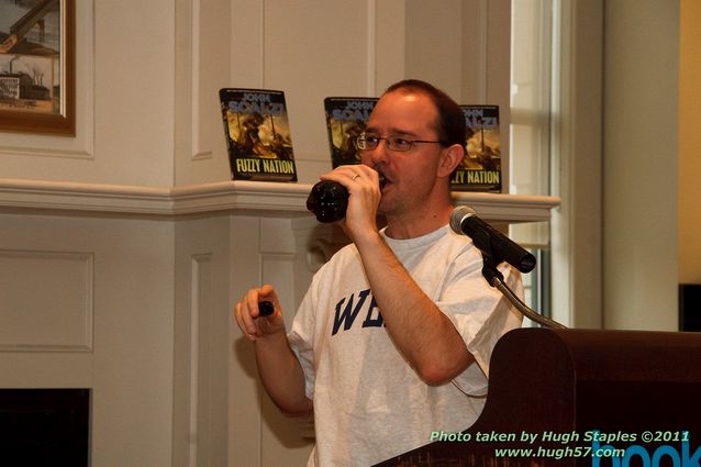 John Scalzi signs Fuzzy NationJohn reads from Untitled 2012 novel, the working title and basic description of which we were all sworn to secrecy. We are allowed to say, however, that it is awesome.