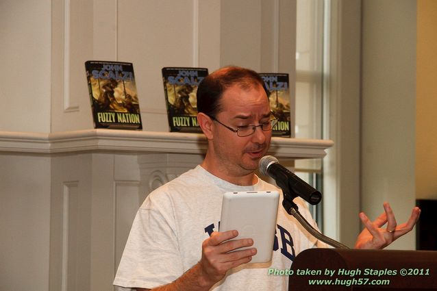 John Scalzi signs Fuzzy NationJohn reads from Untitled 2012 novel, the working title and basic description of which we were all sworn to secrecy. We are allowed to say, however, that it is awesome.