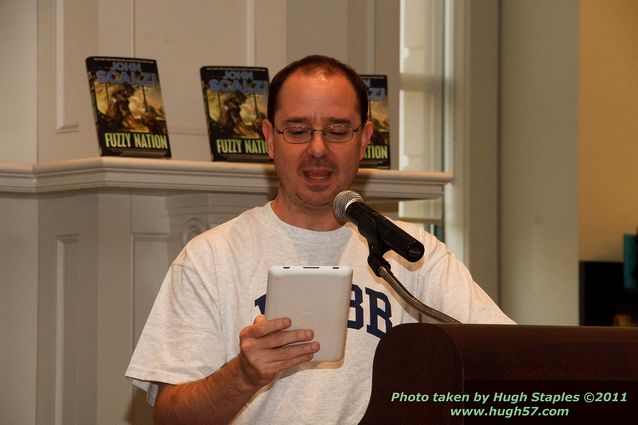 John Scalzi signs Fuzzy NationJohn reads from Untitled 2012 novel, the working title and basic description of which we were all sworn to secrecy. We are allowed to say, however, that it is awesome.