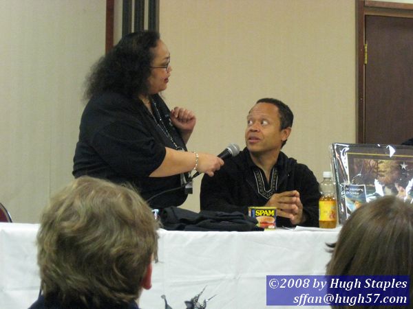 Con Chair Chrissy Johnson and  GOH: Steven Barnes<br />at Opening Ceremonies
