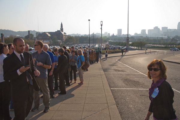 Lines form for major foreign policy speech by\nDemocratic VP candidate Sen. Joseph R. Biden (D-Del)\nat Cincinnati's Historic Museum Center at Union Terminal