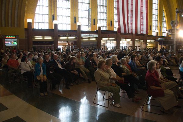 Sen. Joseph Biden (D-Del), Democratic Candidate for Vice President,\nspeaks on the subject of foriegn policy at the Rotunda of Union Terminal