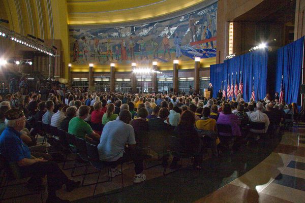 Sen. Joseph Biden (D-Del), Democratic Candidate for Vice President,\nspeaks on the subject of foriegn policy at the Rotunda of Union Terminal