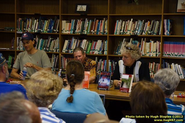 An appreciative crowd gathers at the Brimley Area Schools Library for the UP Book Tour 2012, to see Steve Hamilton, Eileen Pollack and B. David Warner
