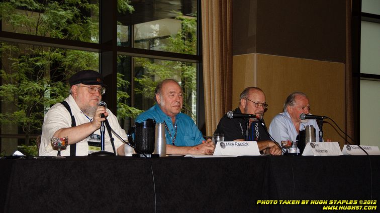 In and around Chicon 7, The World Science Fiction Convention. Panel: The Secret History of Worldcons, in which past Worldcon GOHs share stories from past Worldcons. Panelists are Gardner Dozios, George R.R. Martin, Mike Resnick, Joe Haldeman and Robert Silverberg.