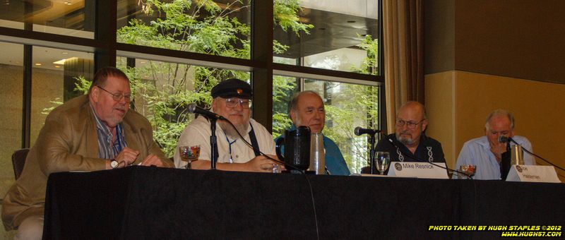 In and around Chicon 7, The World Science Fiction Convention. Panel: The Secret History of Worldcons, in which past Worldcon GOHs share stories from past Worldcons. Panelists are Gardner Dozios, George R.R. Martin, Mike Resnick, Joe Haldeman and Robert Silverberg.