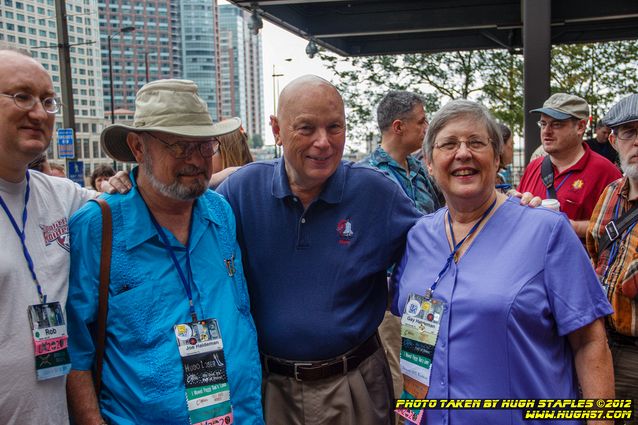 Strolling with the Stars, including Joe and Gay Haldeman, Story Musgrave, and John Scalzi. Here Story Musgrave poses with Joe and Gay Haldeman.