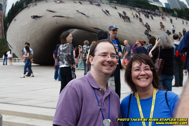 Strolling with the Stars, including Joe and Gay Haldeman, Story Musgrave, and John Scalzi. Here, The Bean, a sculpture in Millenium Park