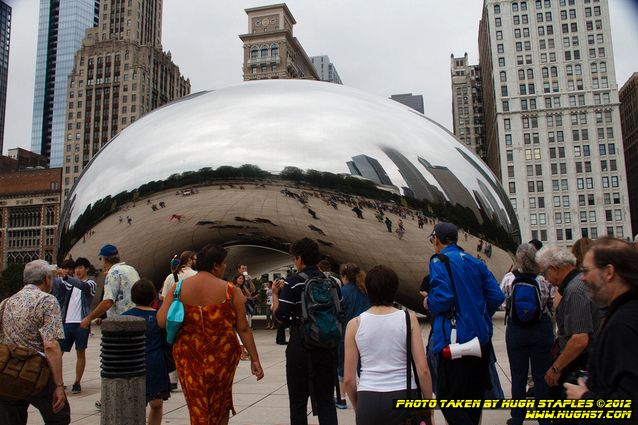 Strolling with the Stars, including Joe and Gay Haldeman, Story Musgrave, and John Scalzi. Here, The Bean, a sculpture in Millenium Park