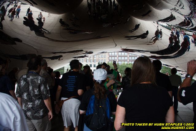 Strolling with the Stars, including Joe and Gay Haldeman, Story Musgrave, and John Scalzi. Here, The Bean, a sculpture in Millenium Park