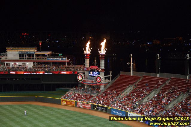Smokestacks celebrate one of 12 strikeouts by Reds pitching (= free pizza!)